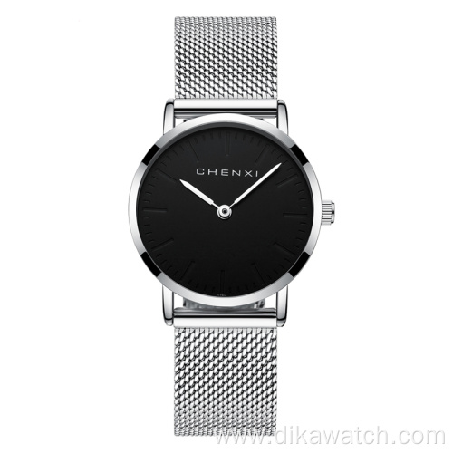 076 CHENXI Couple Watches Simple and Literal Fashion Dial Watch Luxury Full Mesh Mesh Watch Strap Quartz